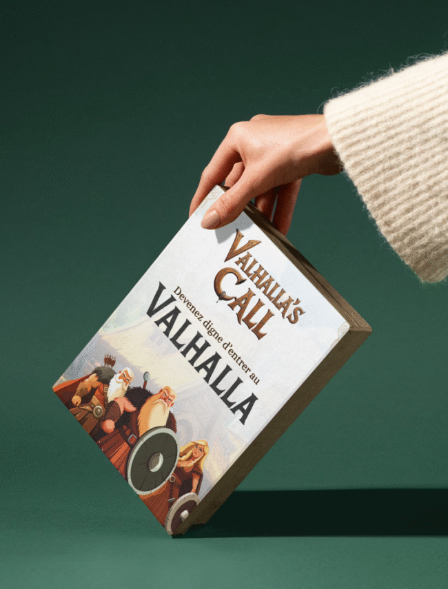 visuel du jeu de cartes Valhalla’s Call avec boîte et cartes illustrées