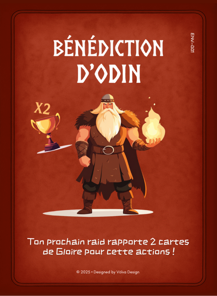 Illustration de la Bénédiction d’Odin, carte de pouvoir mythique dans le jeu Valhalla’s Call