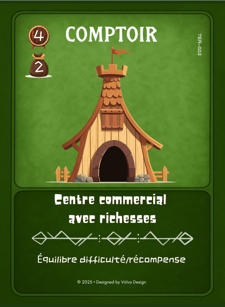 Illustration d’un comptoir de commerce viking, lieu d’échange stratégique dans le jeu Valhalla’s Call