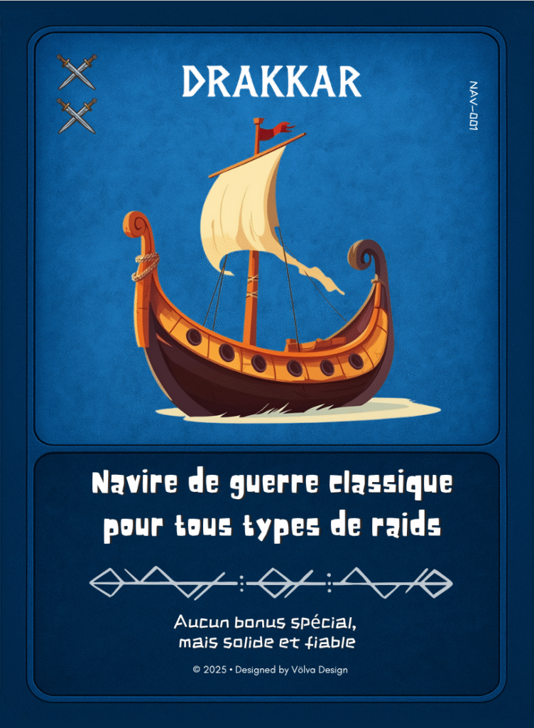 Illustration d’un drakkar viking stylisé, navire de guerre utilisé dans le jeu de cartes Valhalla’s Call