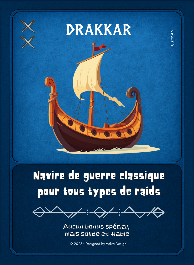 Illustration d’un drakkar viking stylisé, navire de guerre utilisé dans le jeu de cartes Valhalla’s Call