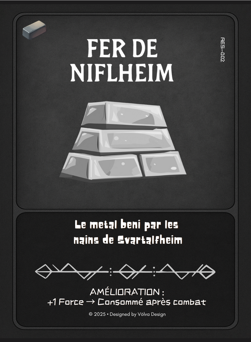 Illustration du Fer de Niflheim, minerai viking légendaire dans le jeu de cartes Valhalla’s Call
