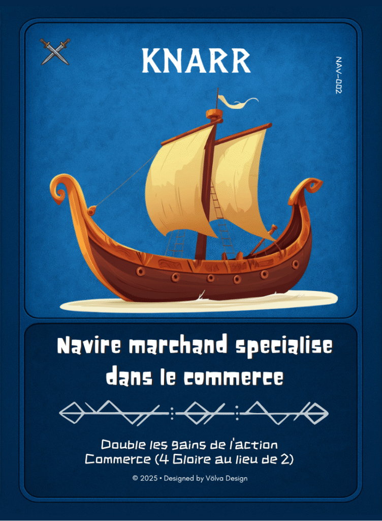Illustration d’un knarr viking, navire marchand utilisé dans le jeu de cartes Valhalla’s Call