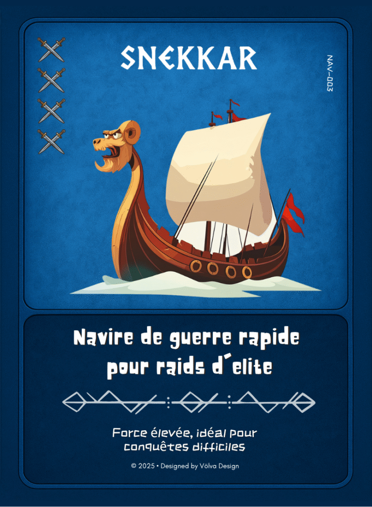 Illustration d’un snekkar, navire viking léger et rapide utilisé dans le jeu Valhalla’s Call