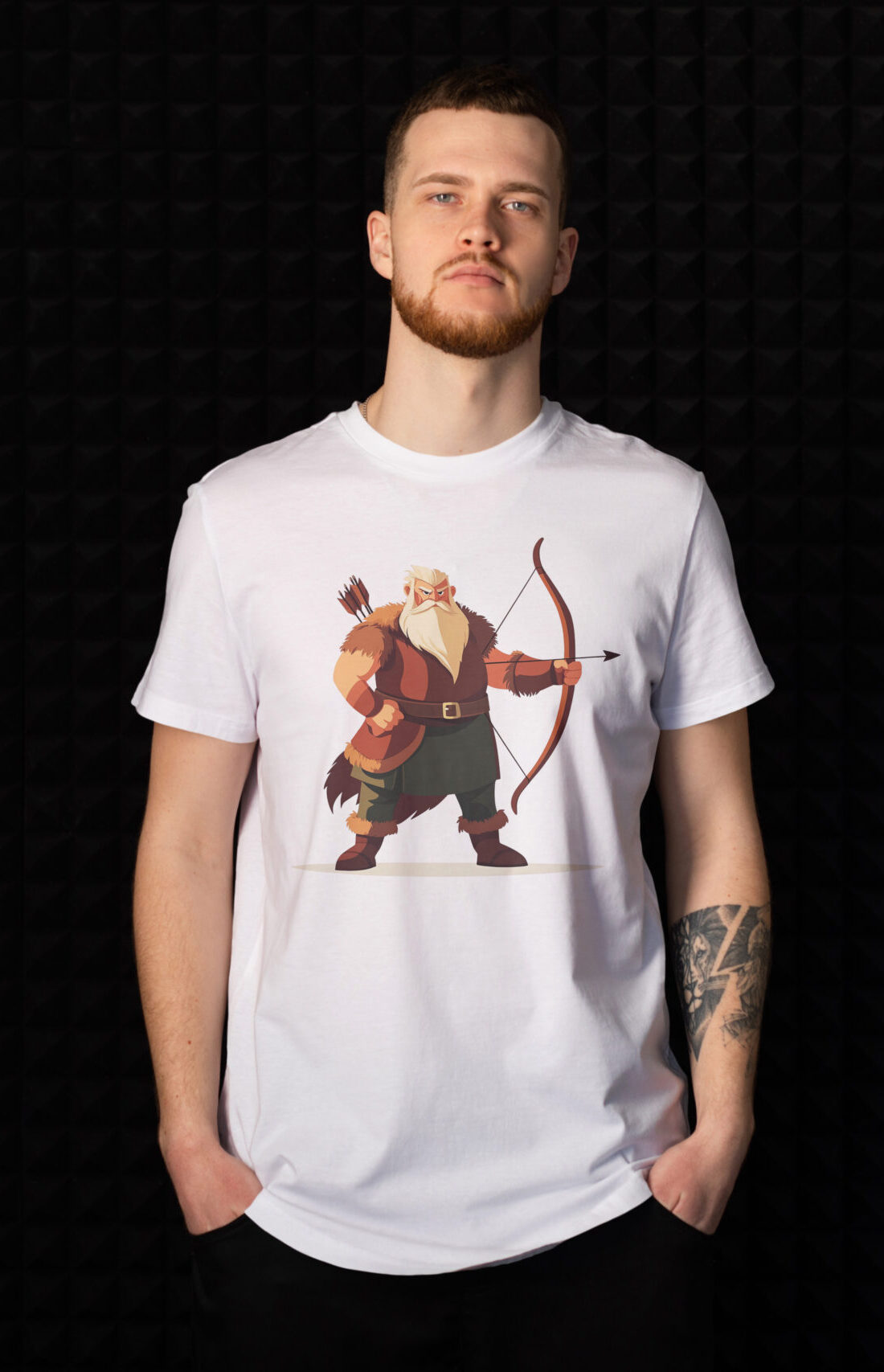 T-shirt blanc avec illustration de l’Archer, personnage viking du jeu Valhalla’s Call